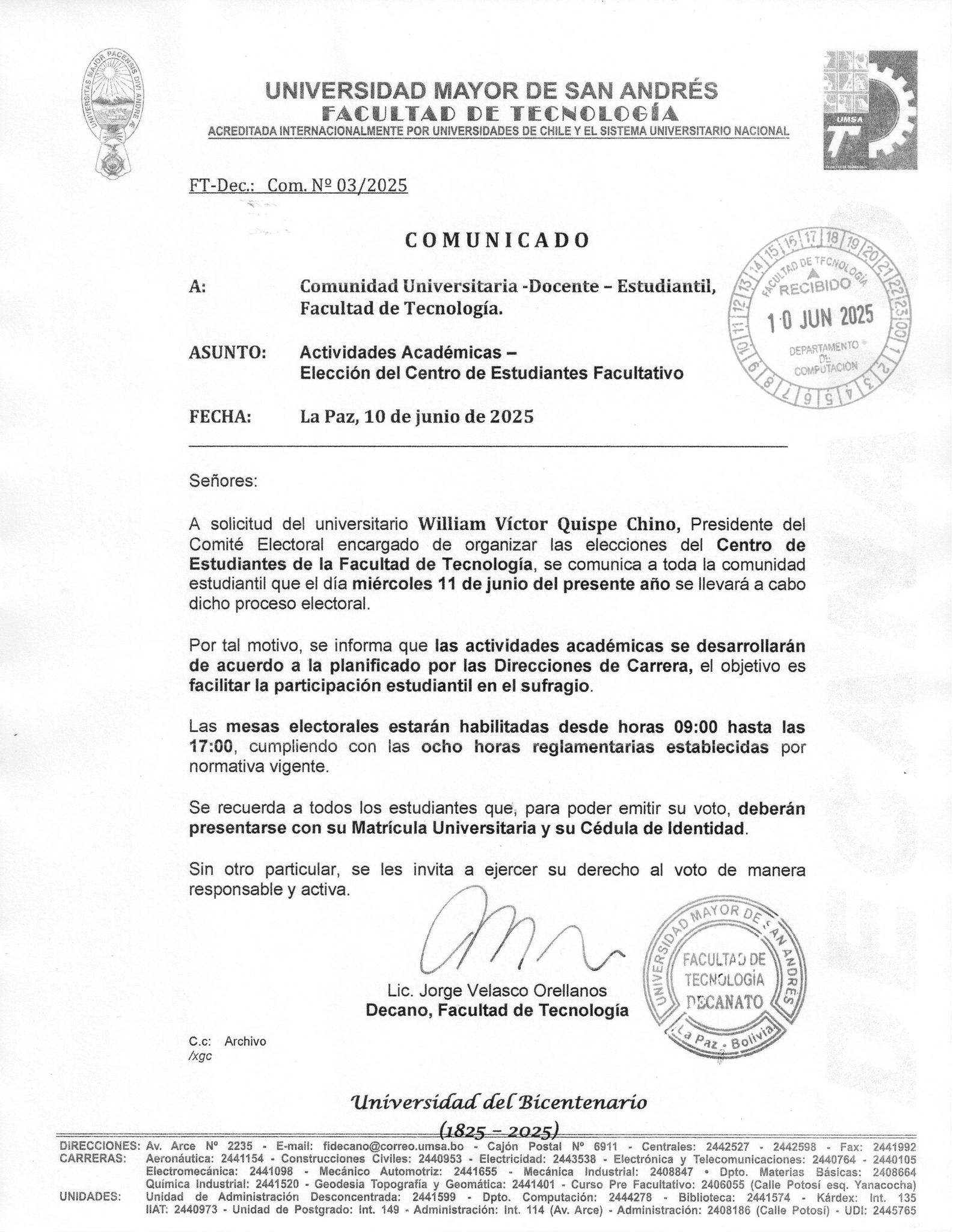 Elección del Centro de Estudiantes Facultativo