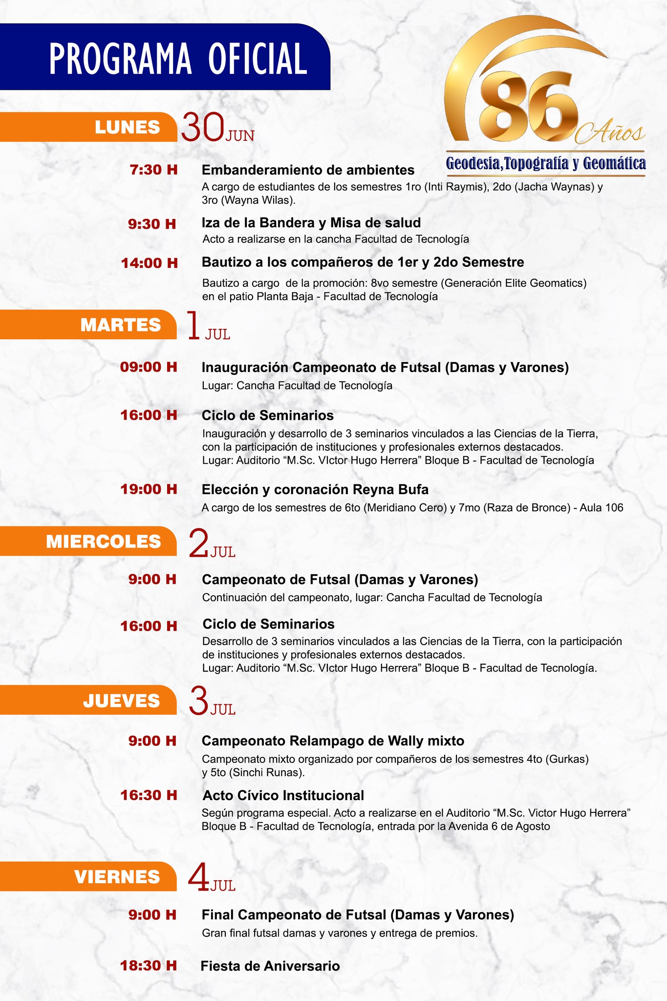 86º ANIVERSARIO DE LA CARRERA DE GEODESIA, TOPOGRAFÍA Y GEOMÁTICA