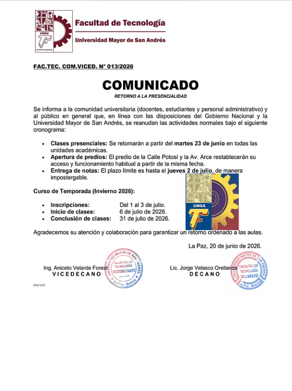 COMUNICADO: RETORNO A LA PRESENCIALIDAD